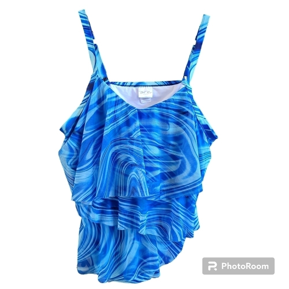 DEL RAYA 26/28 Royal Blue Ruffles Tummy Cover Swim Top